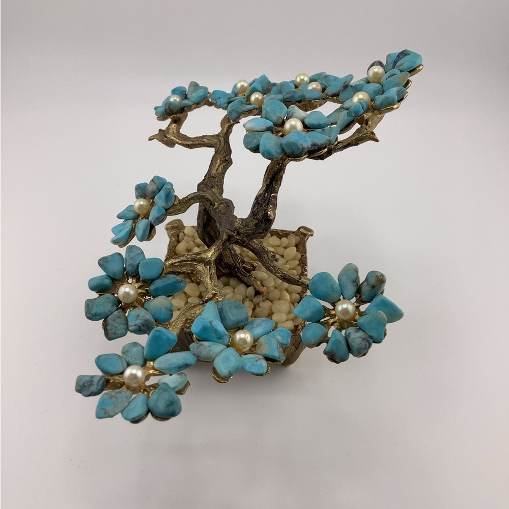 Vintage MCM Swoboda Turquoise and Cultured Pearl Bonsai Tree - Picture 4 of 8